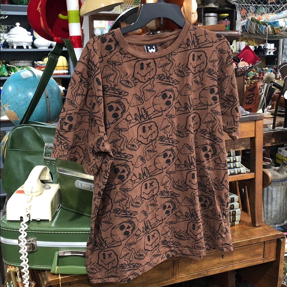 Kids Brown Graphic Short Sleeve Tee - Casual Doodle Print
